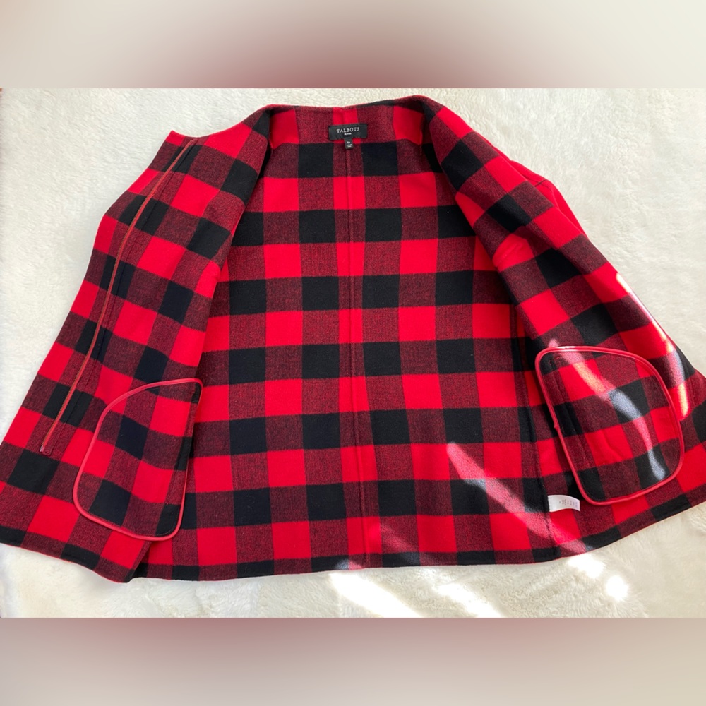 TALBOTS Petites Red & Black Wool Zip Front Jacket | Size 6P - Picture 10 of 12